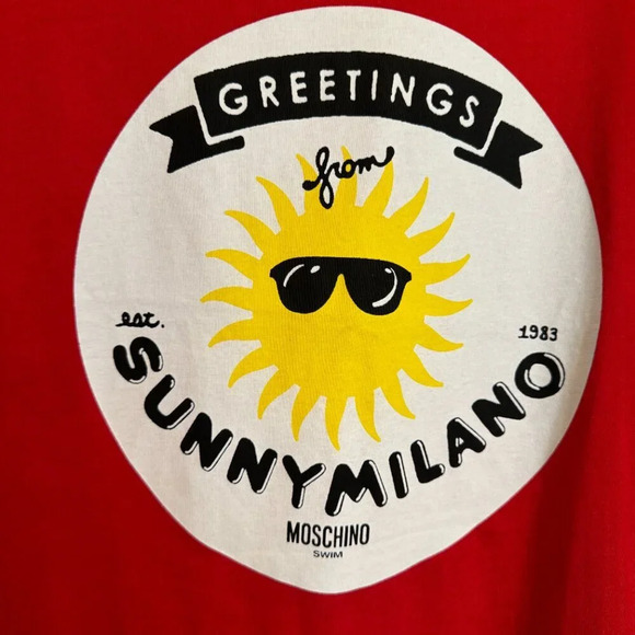 Moschino Swim Shirt Size Small Women's Red Sunny Milano Graphic  Summer Designer - Picture 5 of 14